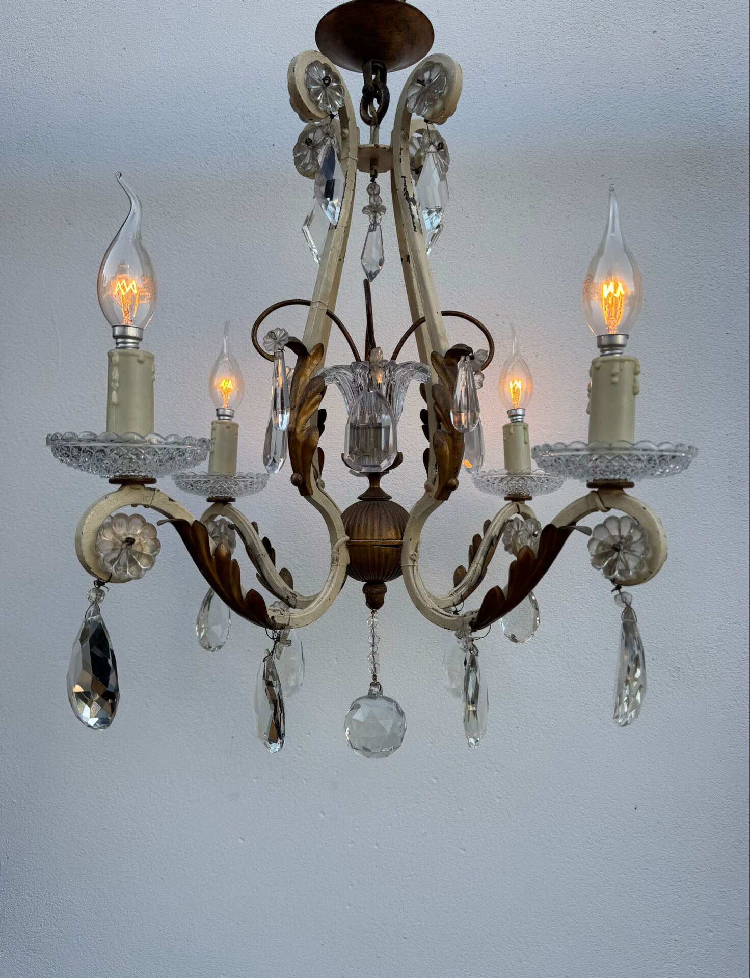 Crystal pendant chandelier wrought iron 1900
