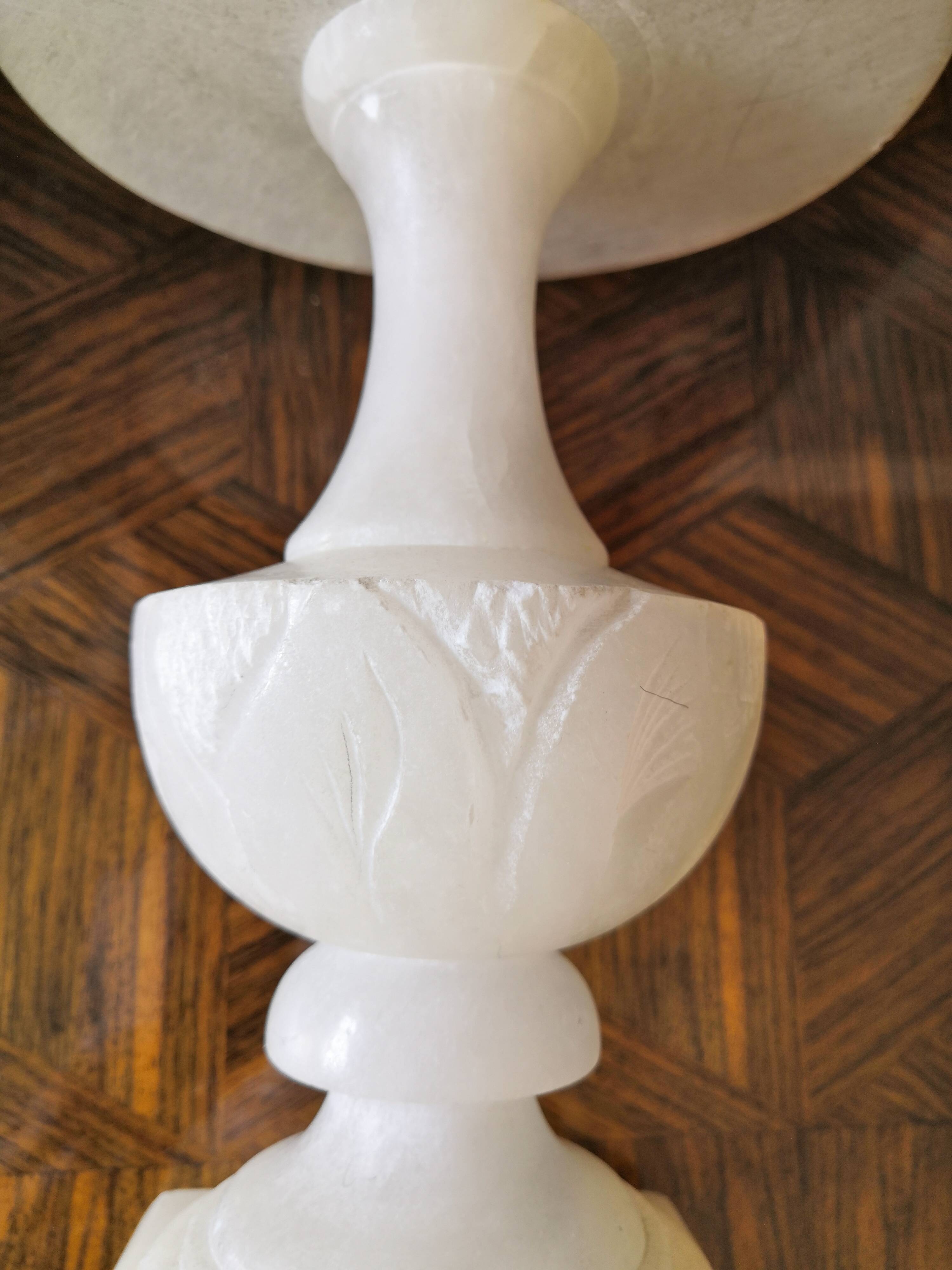 Pair of solid white alabaster lamps from the vintage 60s