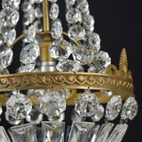 Hot air balloon chandeliers with glass tassels.