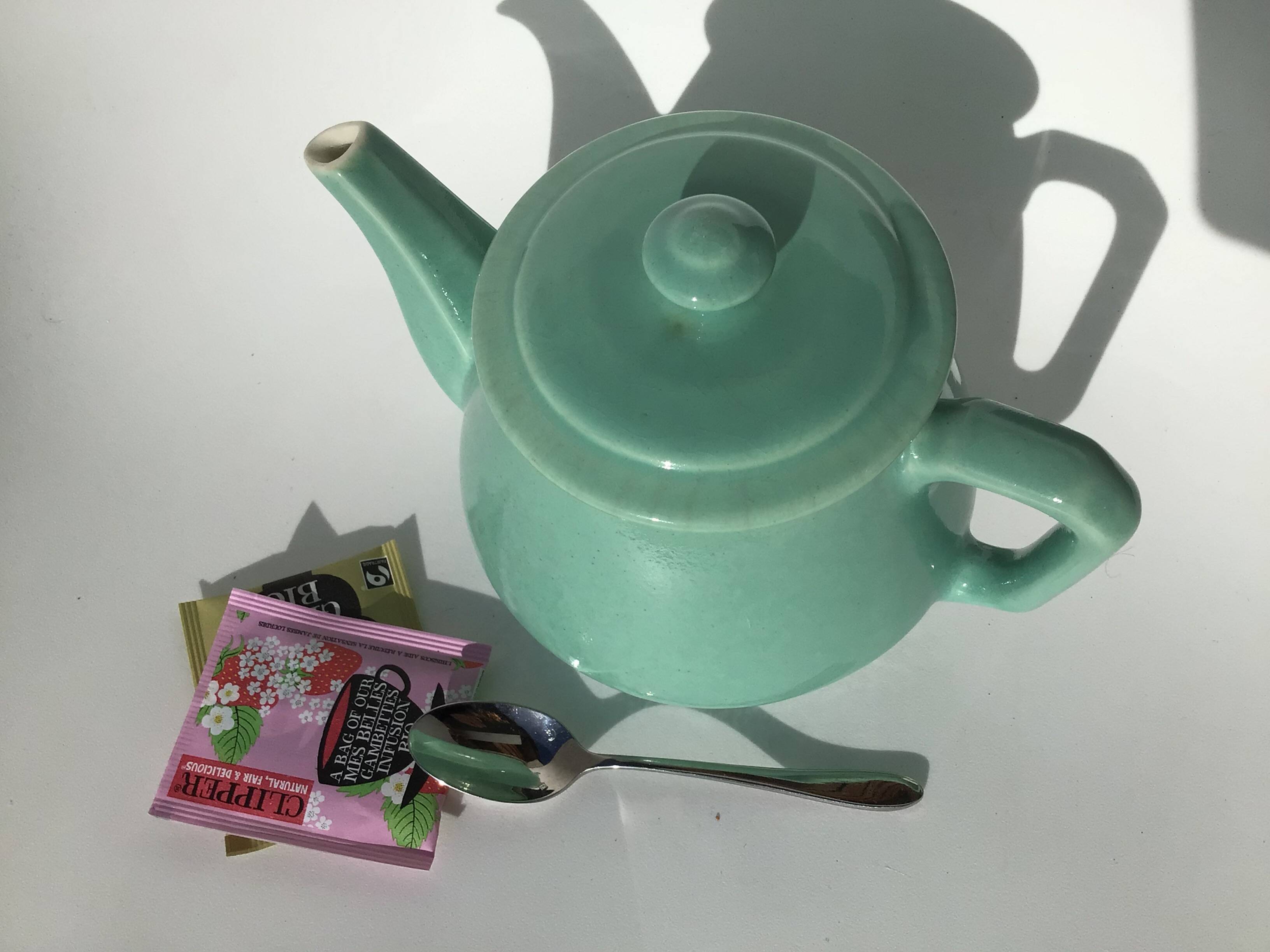 Art deco blue green stoneware teapot