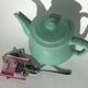Art deco blue green stoneware teapot