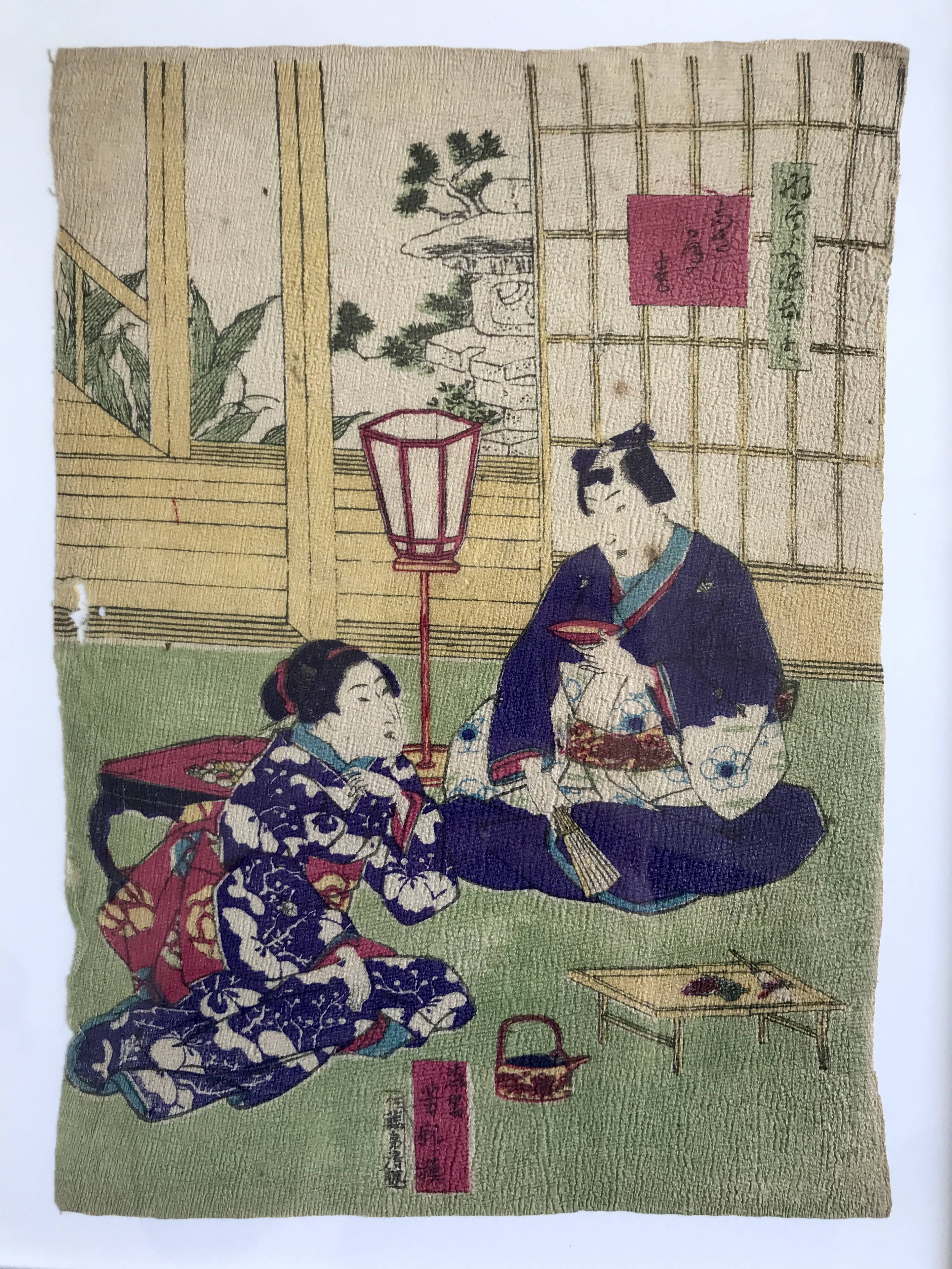 The Fisherman & Tea Ceremony. Duo of Japanese prints on rice paper.