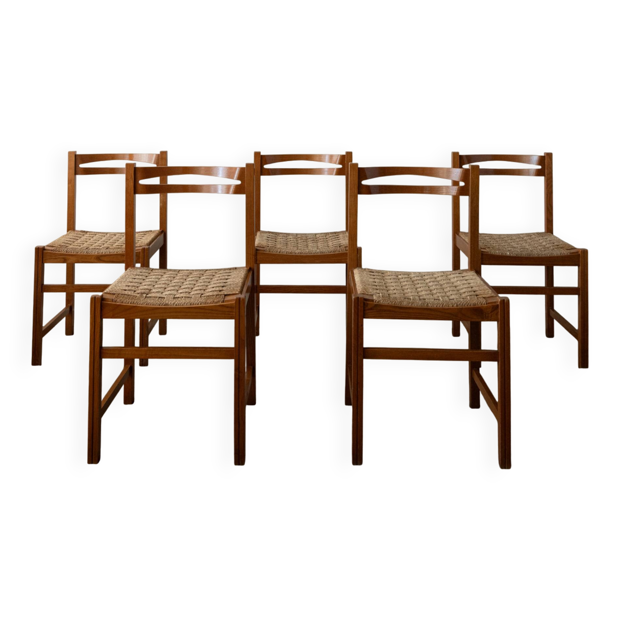 Chaises de salle à manger vintage italiennes rustiques modernes par Snaidero, années 1970, ensemble de 5