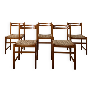Vintage Italian Rustic Modern Dining Chairs by Snaidero, 1970s, Set of 5