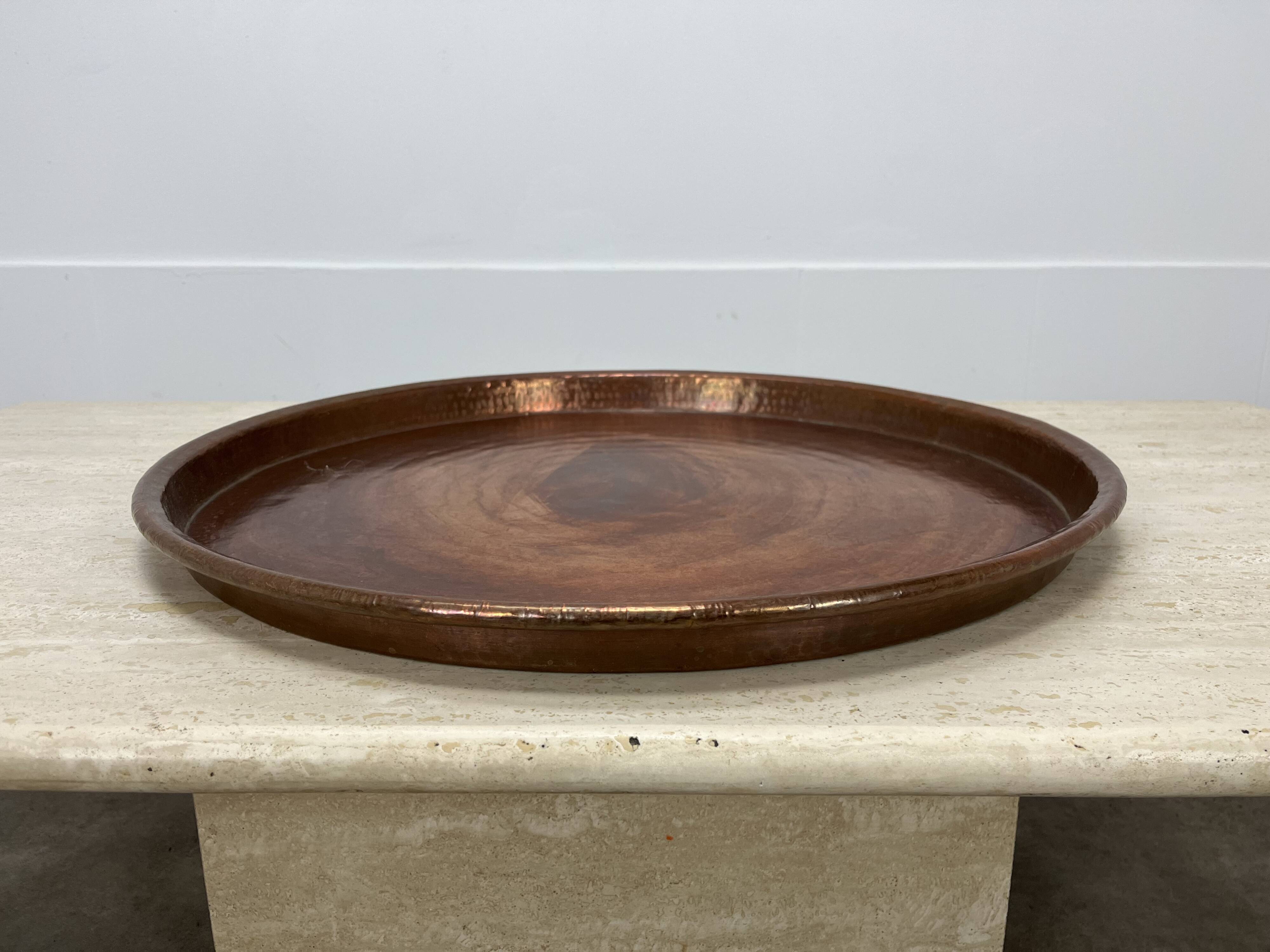 Vintage handcrafted XL round brass tray