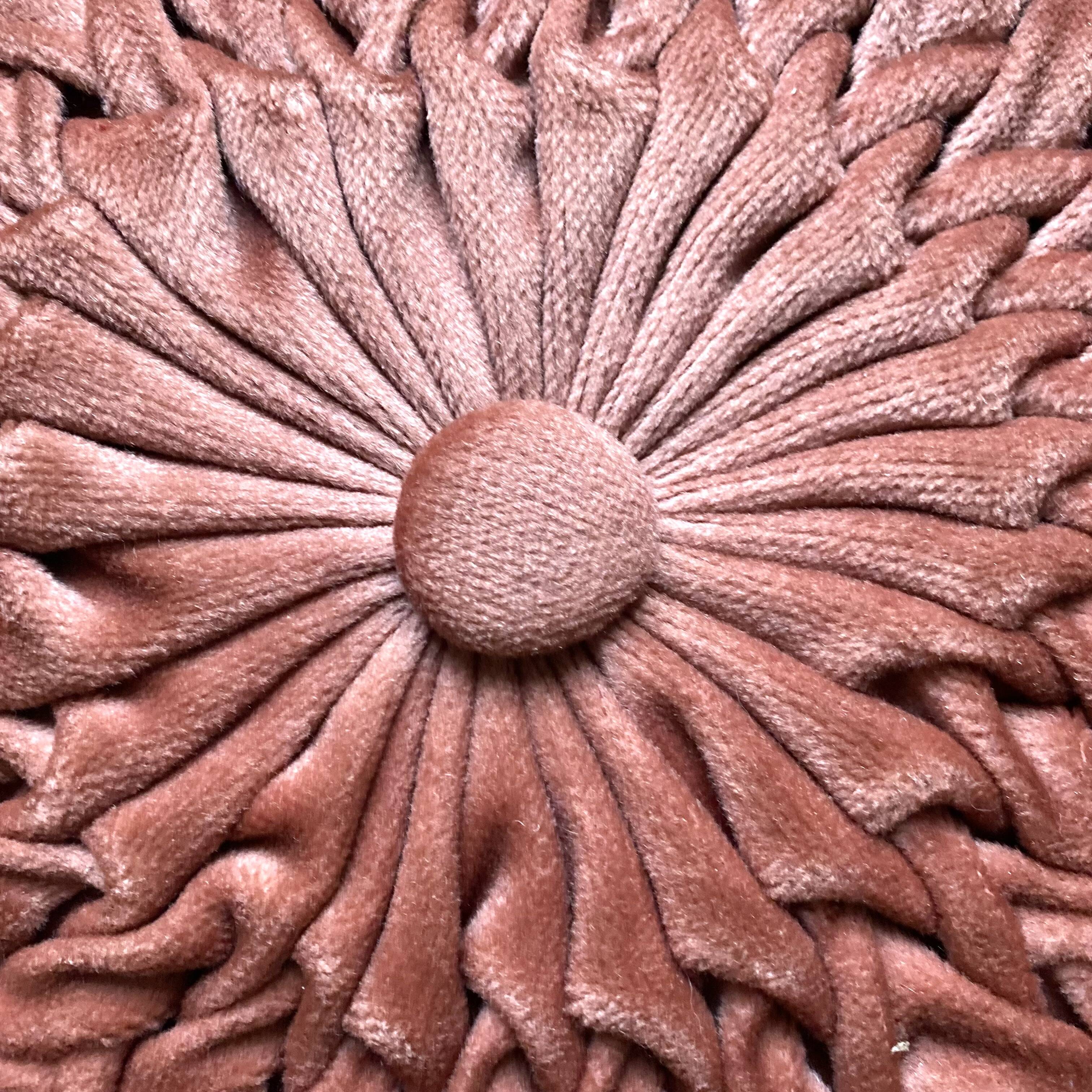 Vintage pleated velvet round cushion