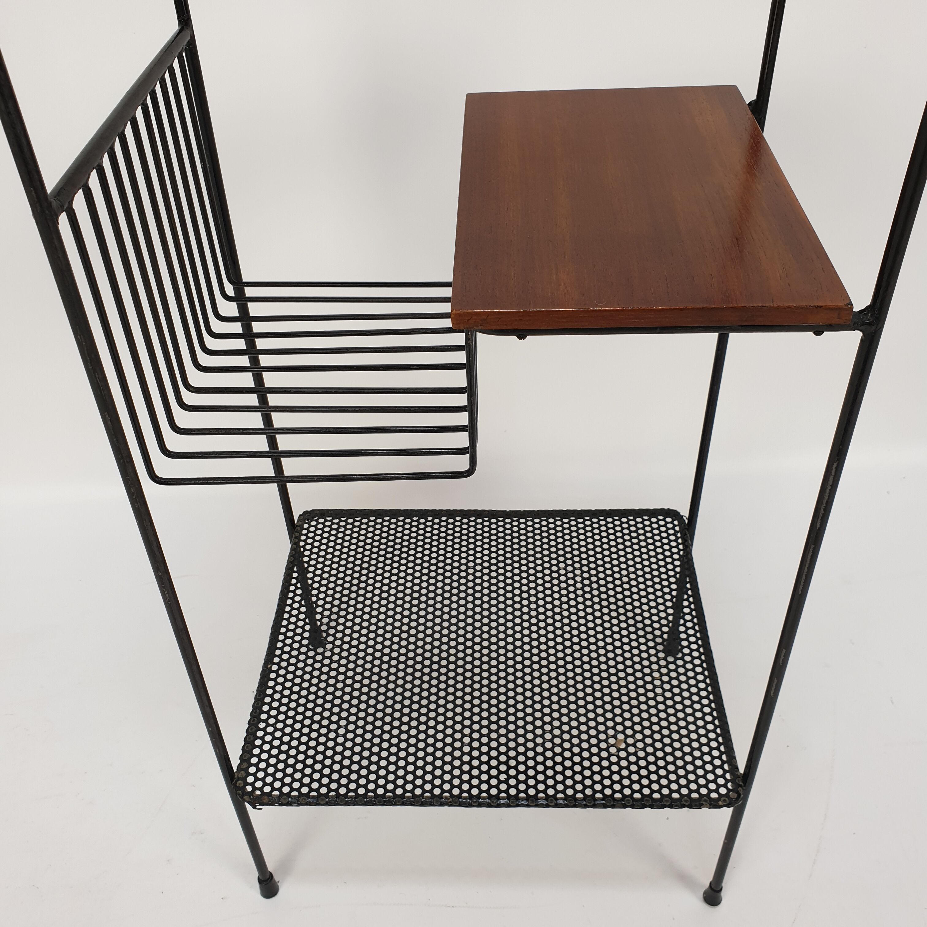 Mid Century Italian Storage Rack with teak and metal, 1950s