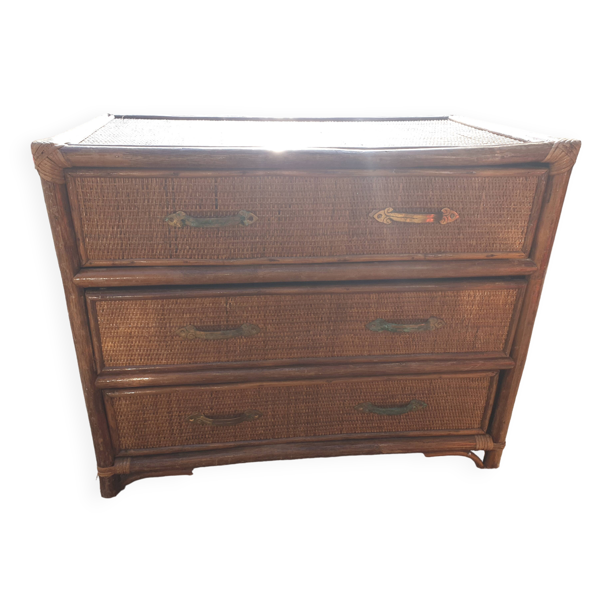 Rattan chest of drawers with 3 drawers