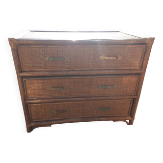 Rattan chest of drawers with 3 drawers