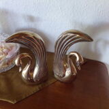 Pair of greenhouse books brass swans