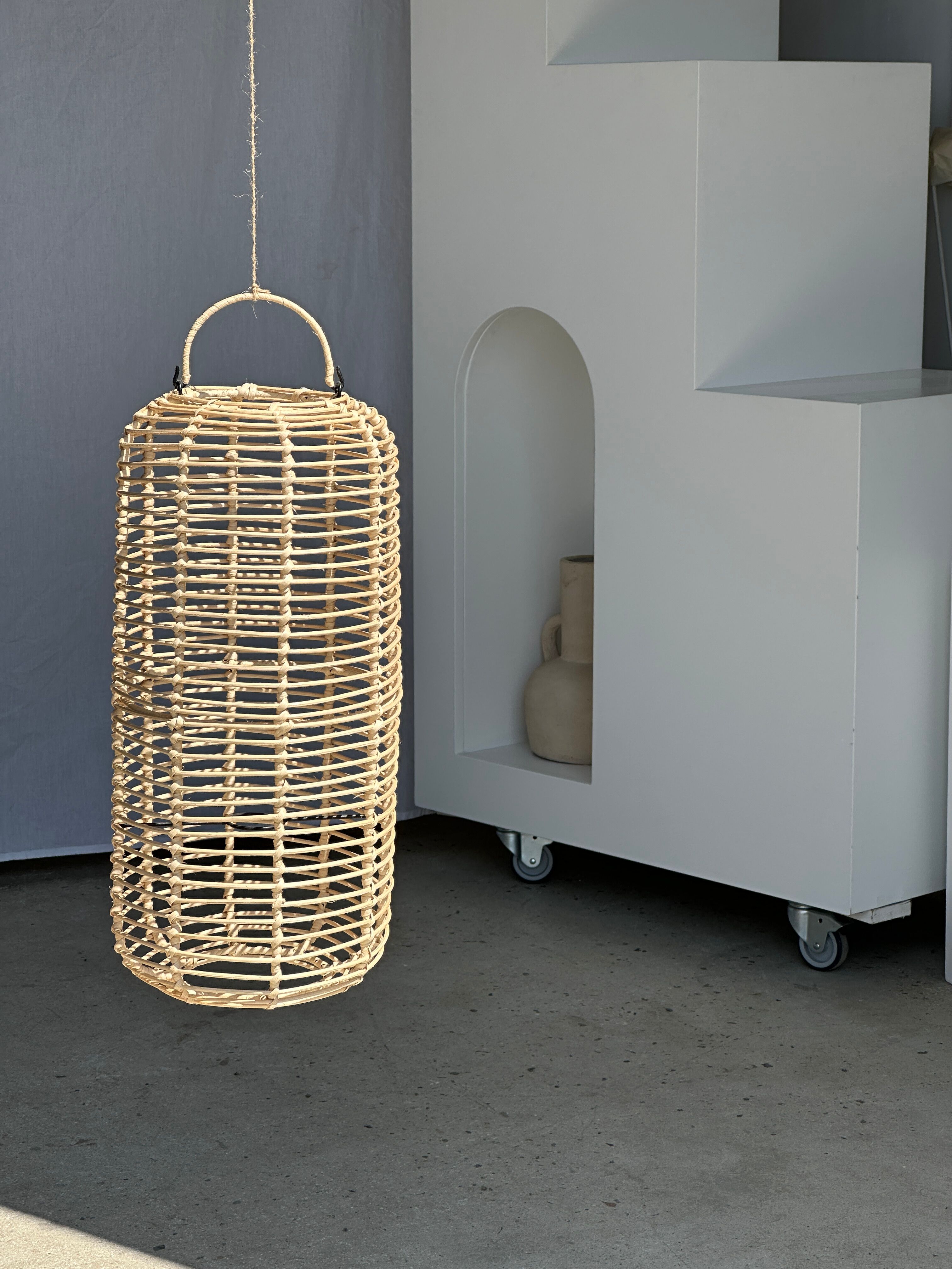 Large lantern-shaped rattan pendant lamp H50 D24