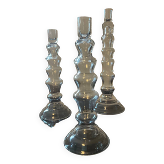 Trio of designer blown glass candle holders