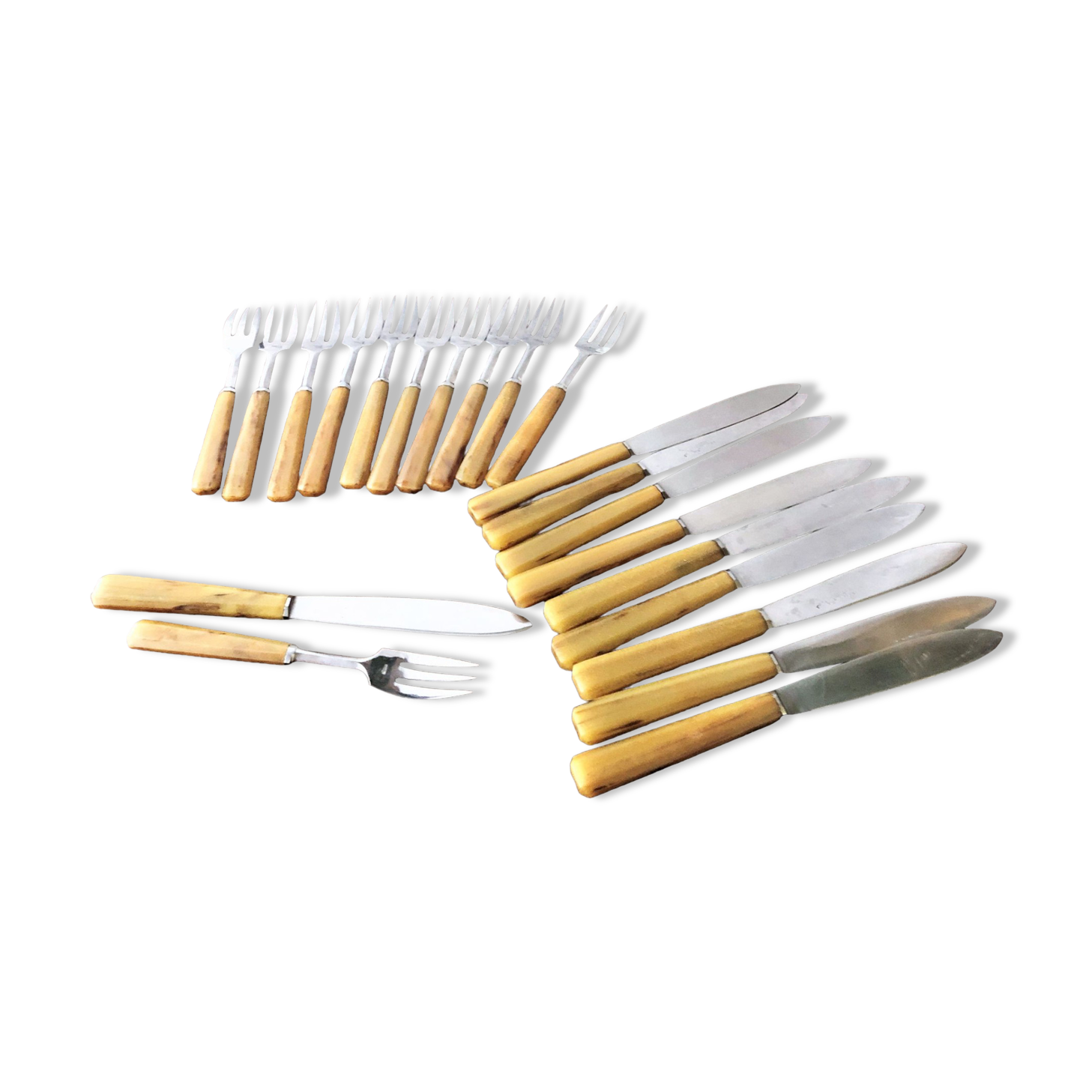 Set of stainless steel and vintage Bakelite dessert cutlery