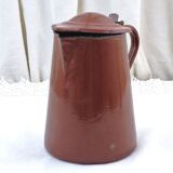 French vintage chocolate brown enamel lidded pitcher