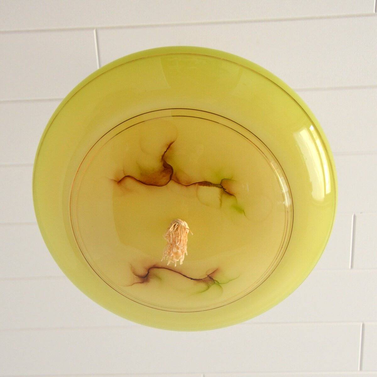 Vintage art deco yellow opaline basin pendant light