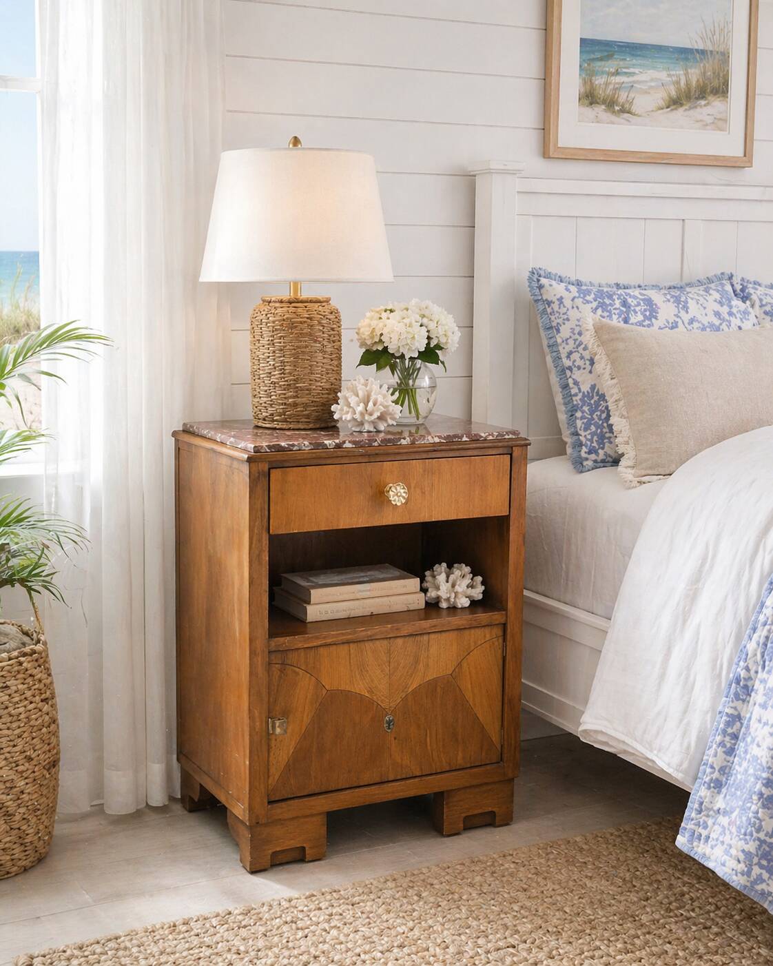 Art Deco bedside table with marble tops.