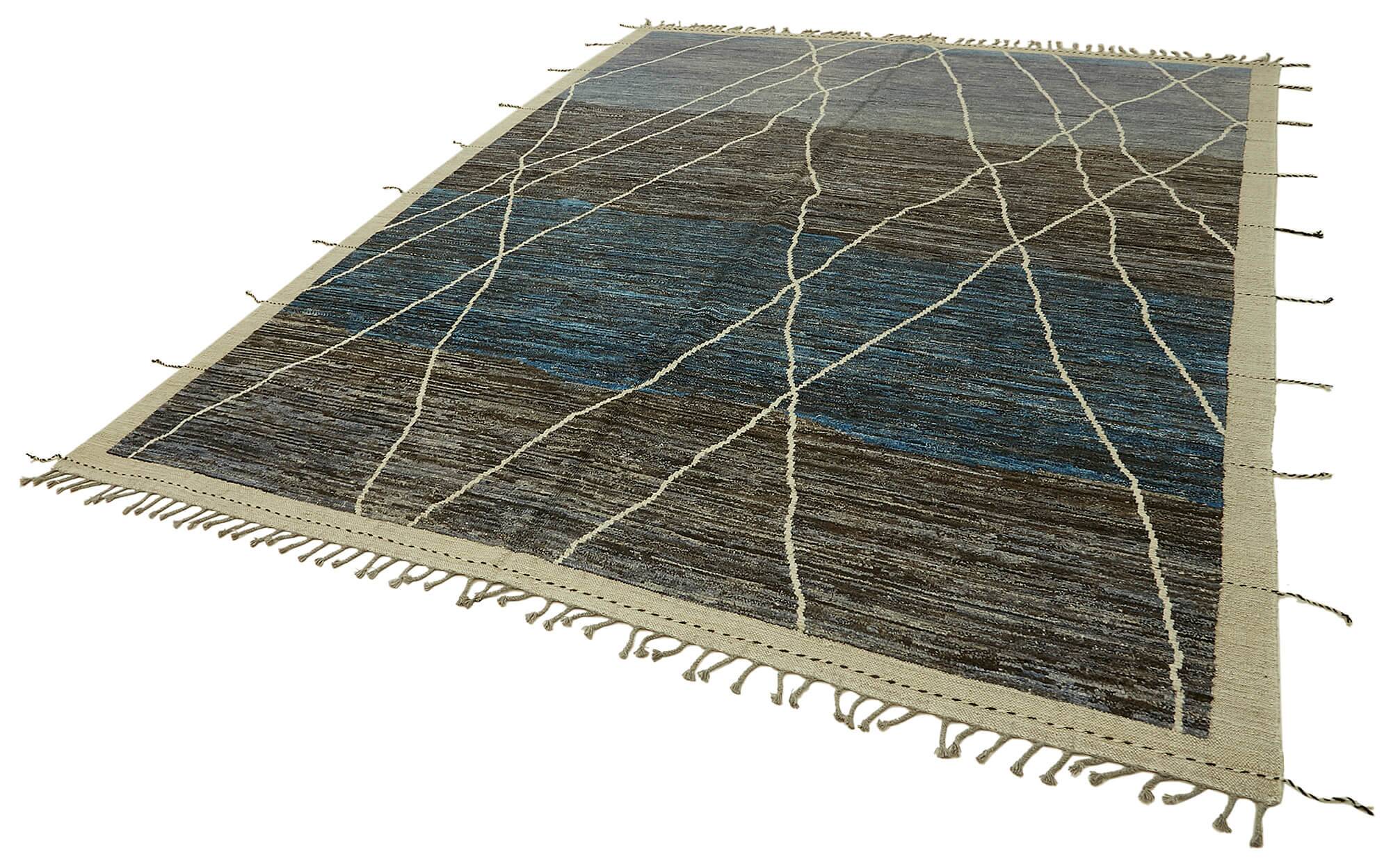 Hand-Knotted Turkish Contemporary 280 cm x 372 cm Blue Wool Carpet