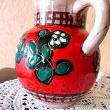 Carafe, jug, chevrette, artisanal, ceramic with floral decoration