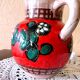 Carafe, jug, chevrette, artisanal, ceramic with floral decoration