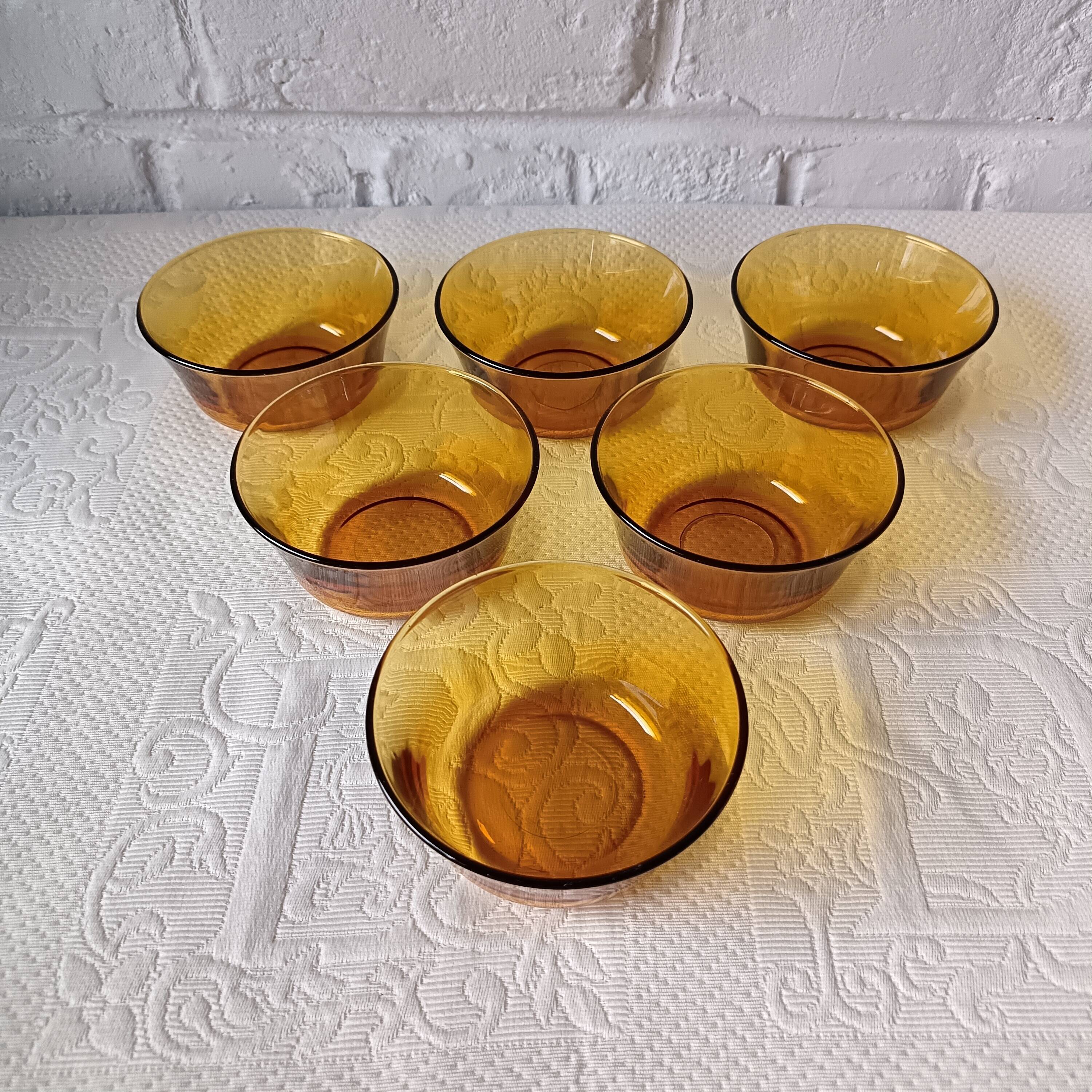 6 coupelles dessert verre Vereco couleur ambrée France vintage