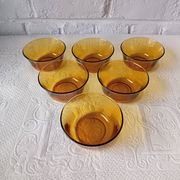 6 amber glass dessert bowls Vereco vintage France