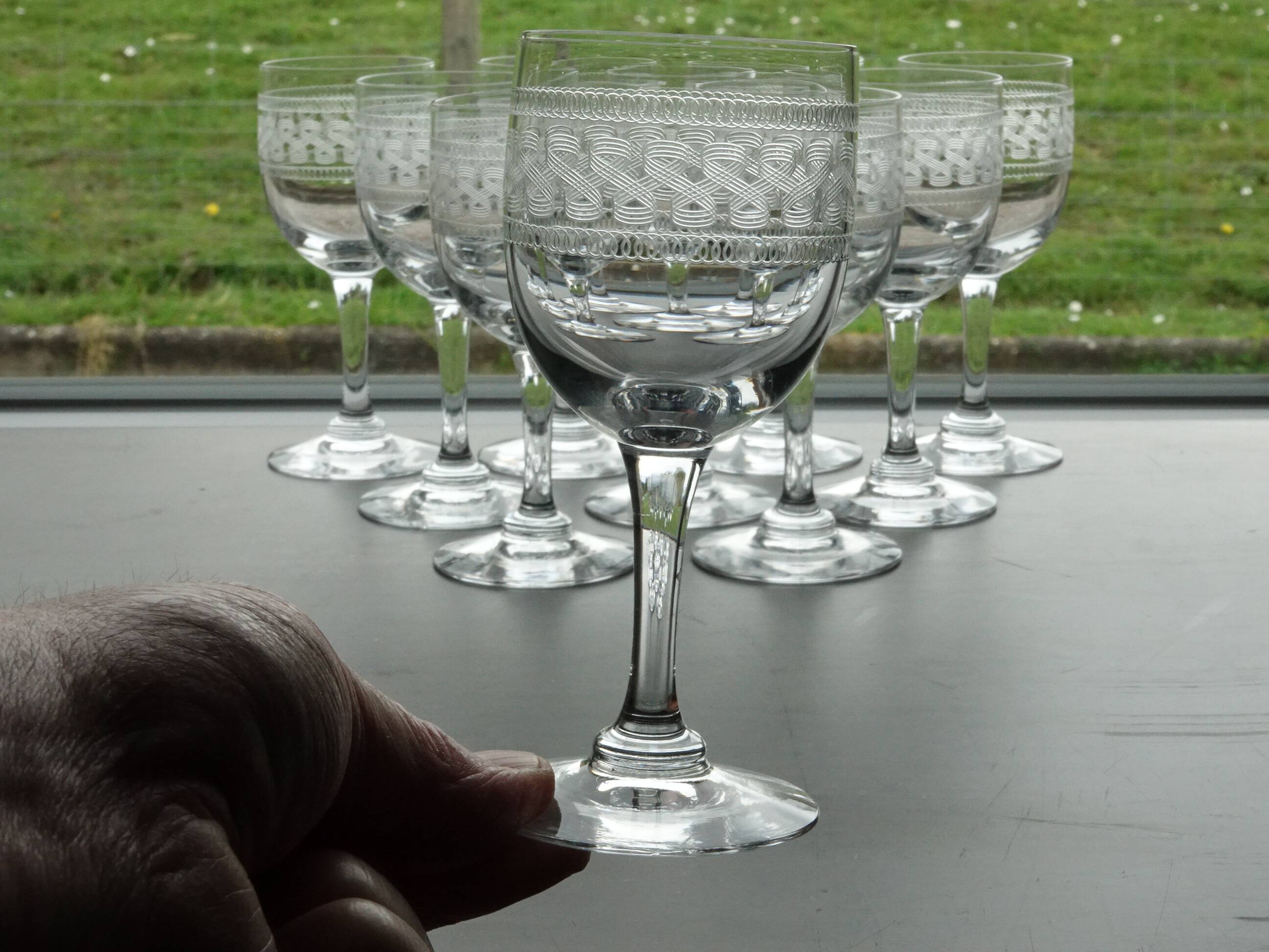 Portieux Meisenthal set of 10 crystal wine glasses