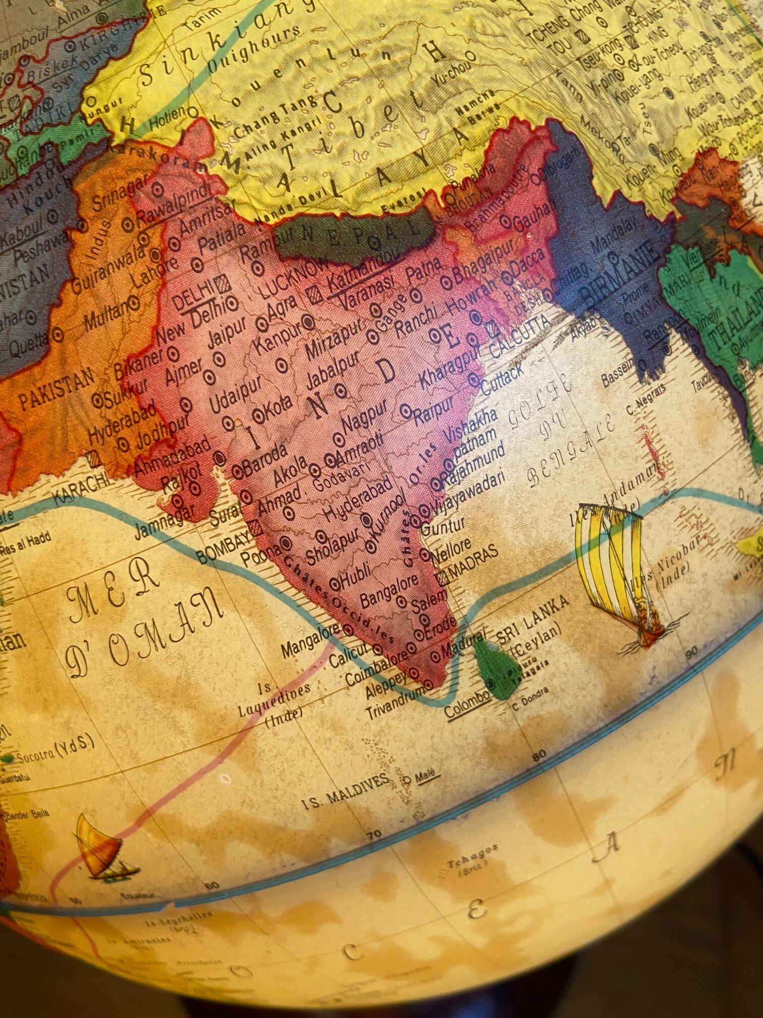 World map, luminous globe