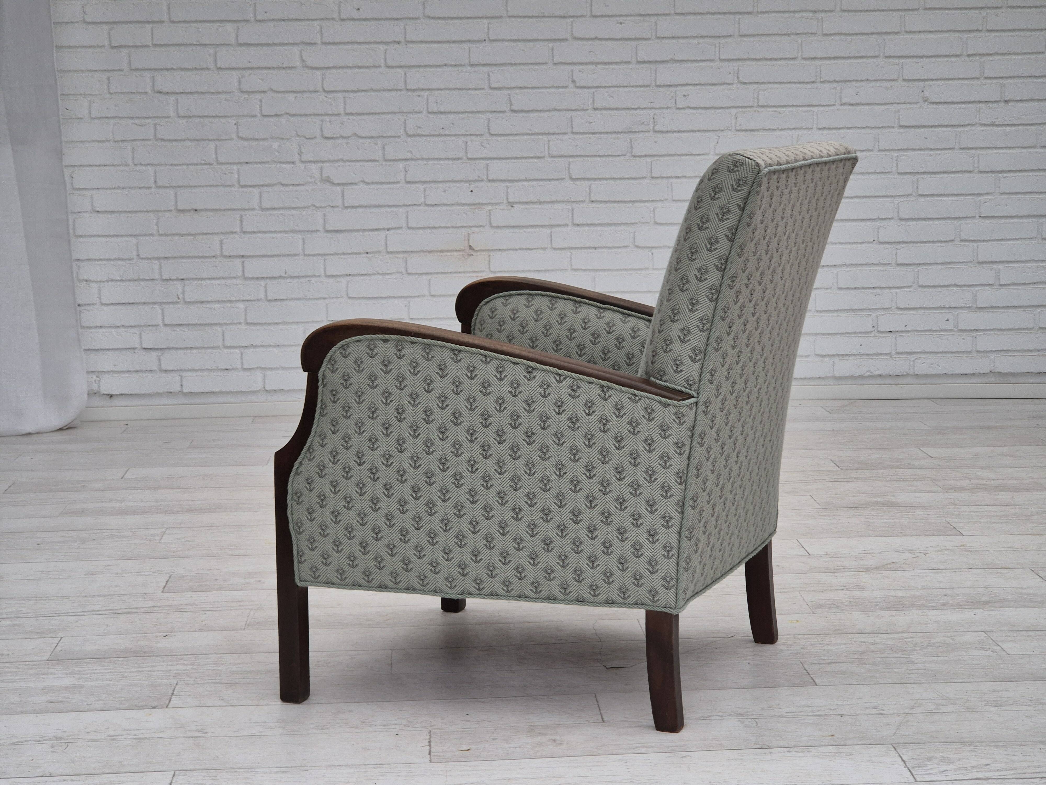 1950s, Danish vintage lounge chair, reupholstered, blend wool fabric.