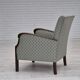 Fauteuil vintage des années 1950, retapissée, tissu en laine mélangée.