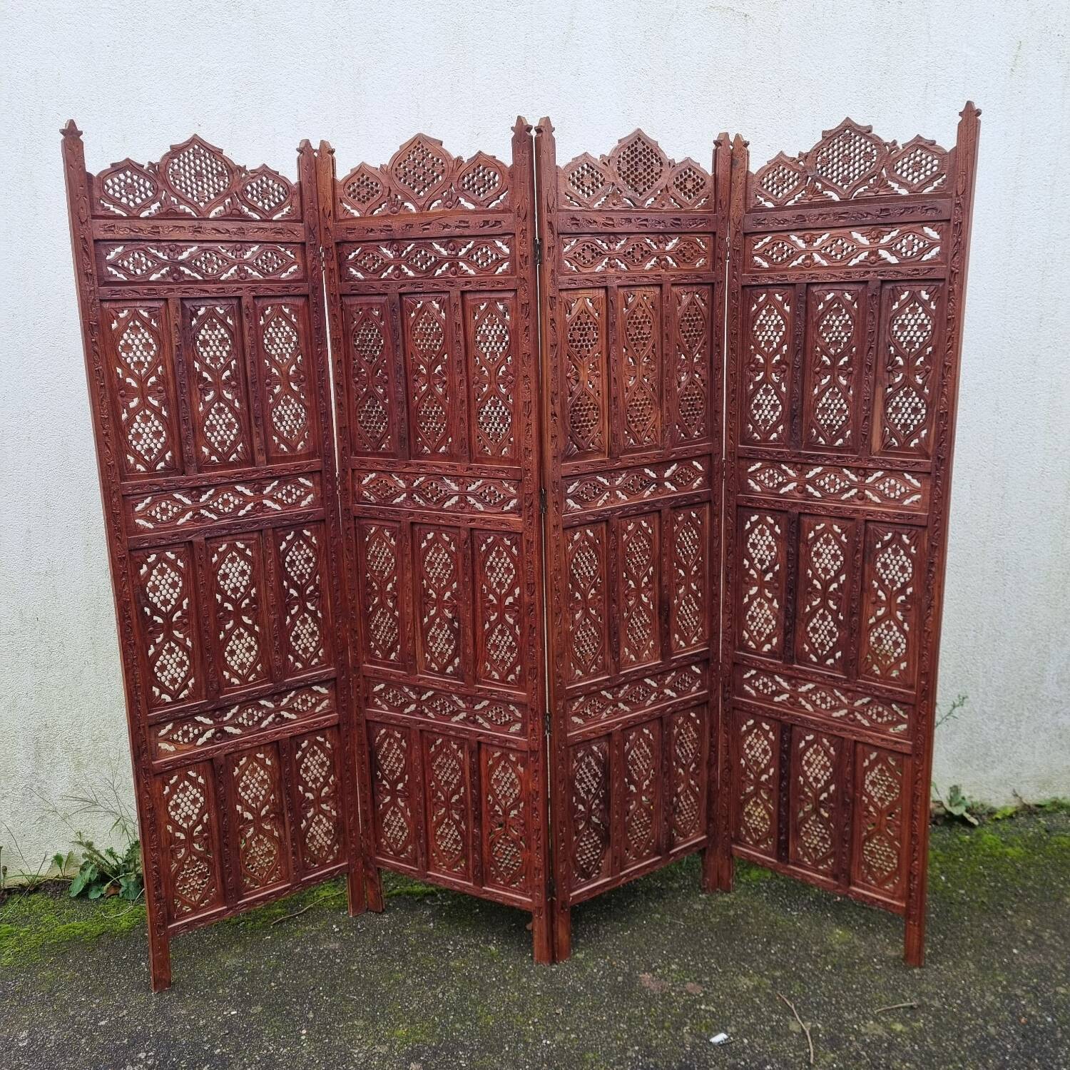 Indonesian screen 4 teak panels