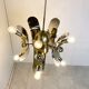 Vintage italian chrome and brass chandelier, 1970s