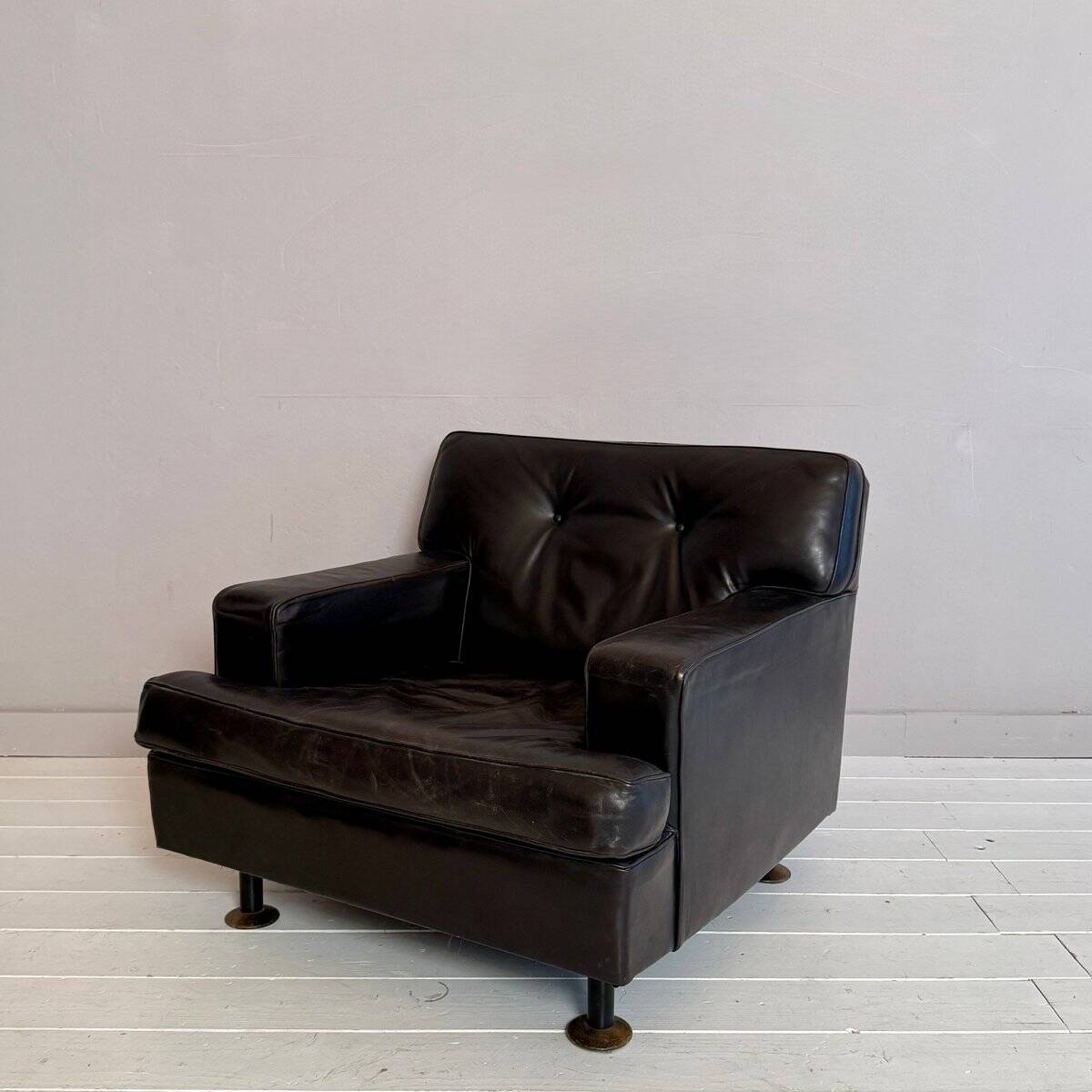 Square Armchair in Dark Brown Leather by Marco Zanuso for Arflex, 1960s