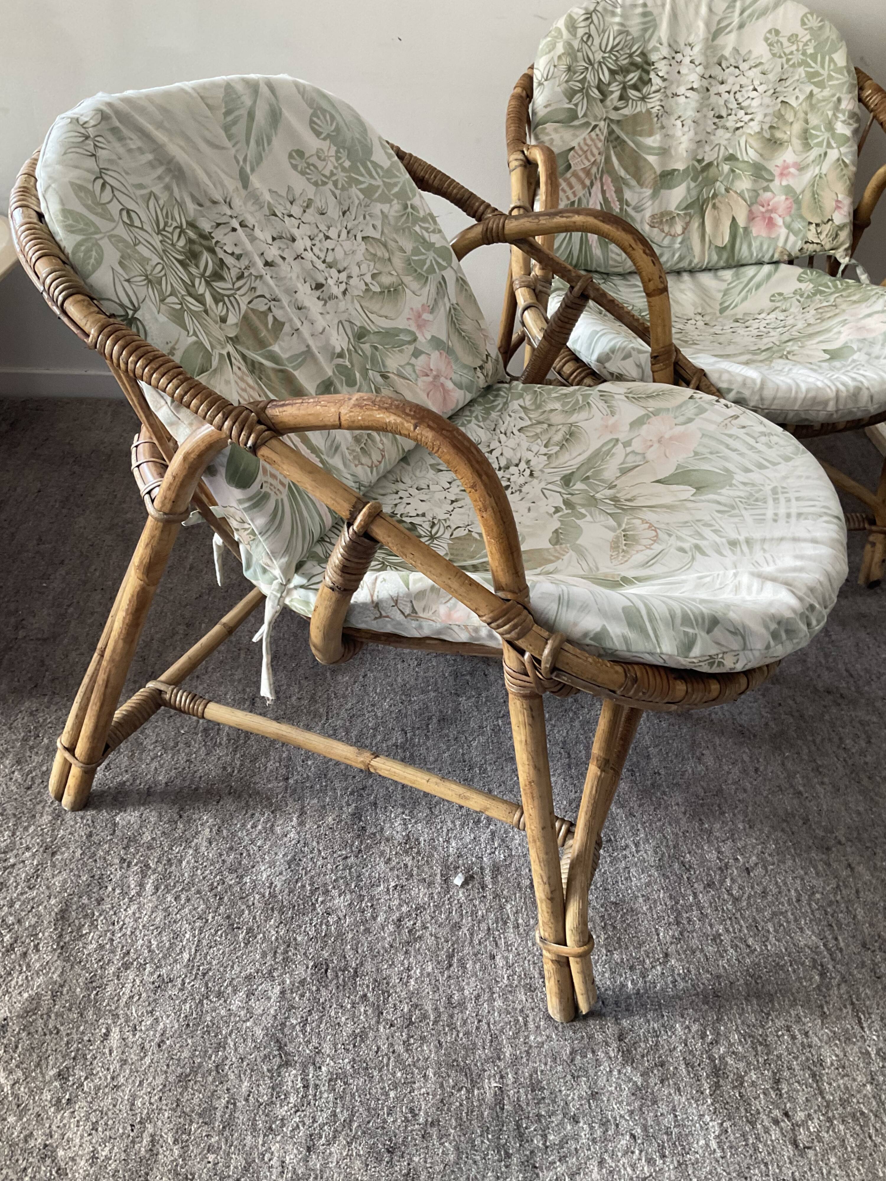 Pair of rattan shell armchairs from the 60s