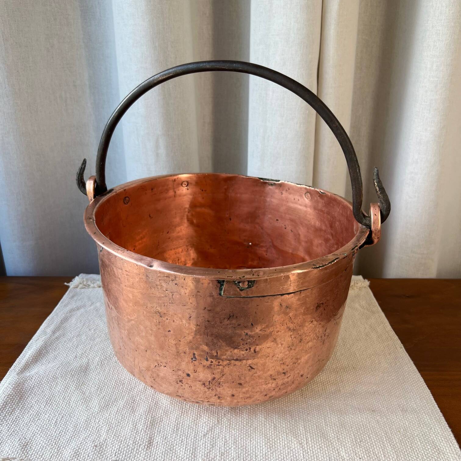 Large copper pot with handle
