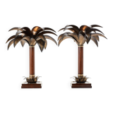 Maison Jansen style pair of bronze mahogany palm tree lamps 1960s