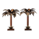 Maison Jansen style pair of bronze mahogany palm tree lamps 1960s