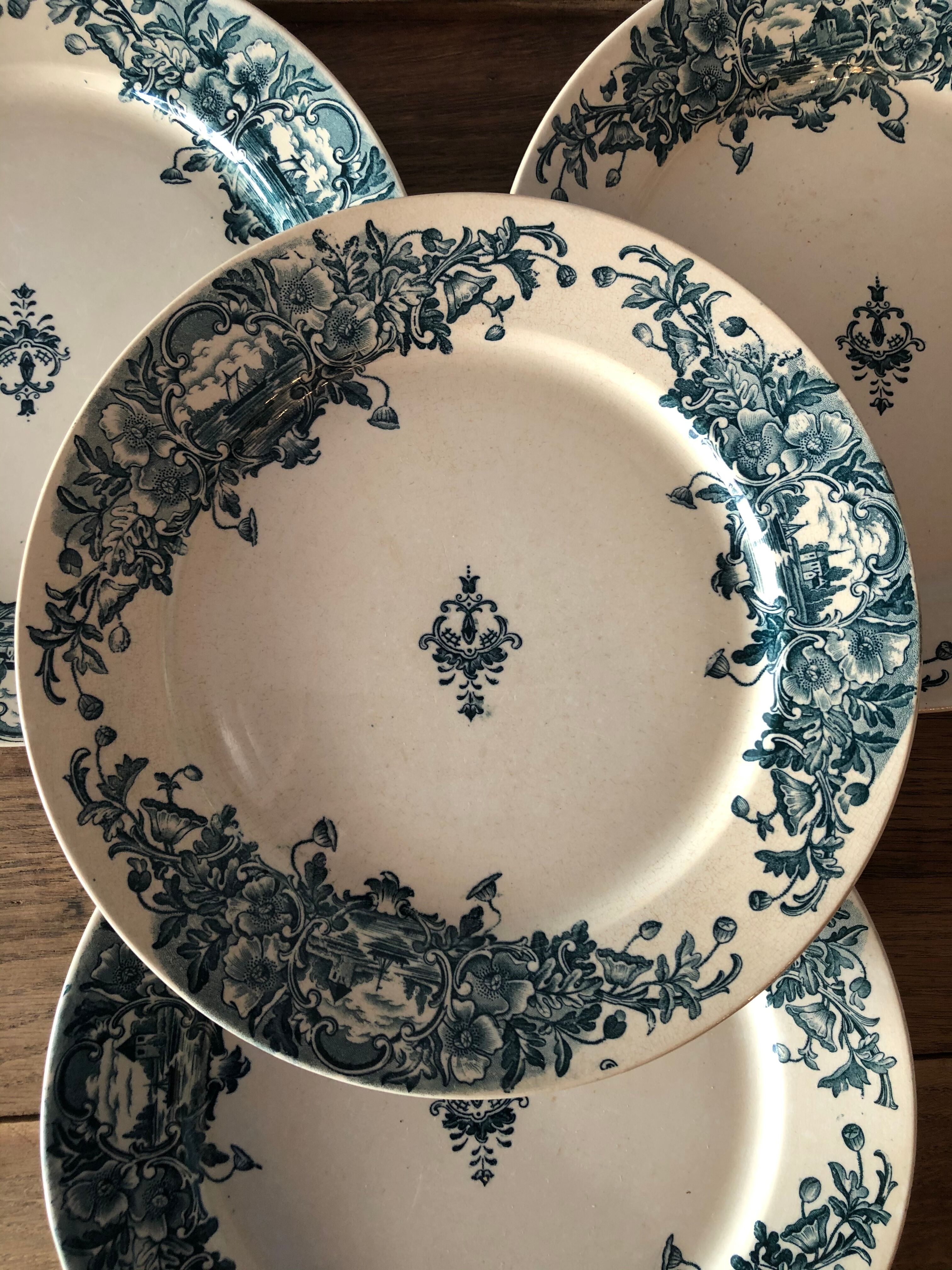 Set de 4 assiettes plates en faïence Marine