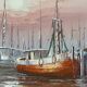 Tableau signé Martin, "Bateaux de pêche", 1970