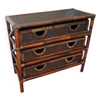 Pretty chest of drawers with 3 drawers - chiffonier - Vintage - Rattan and Bamboo - 1980s