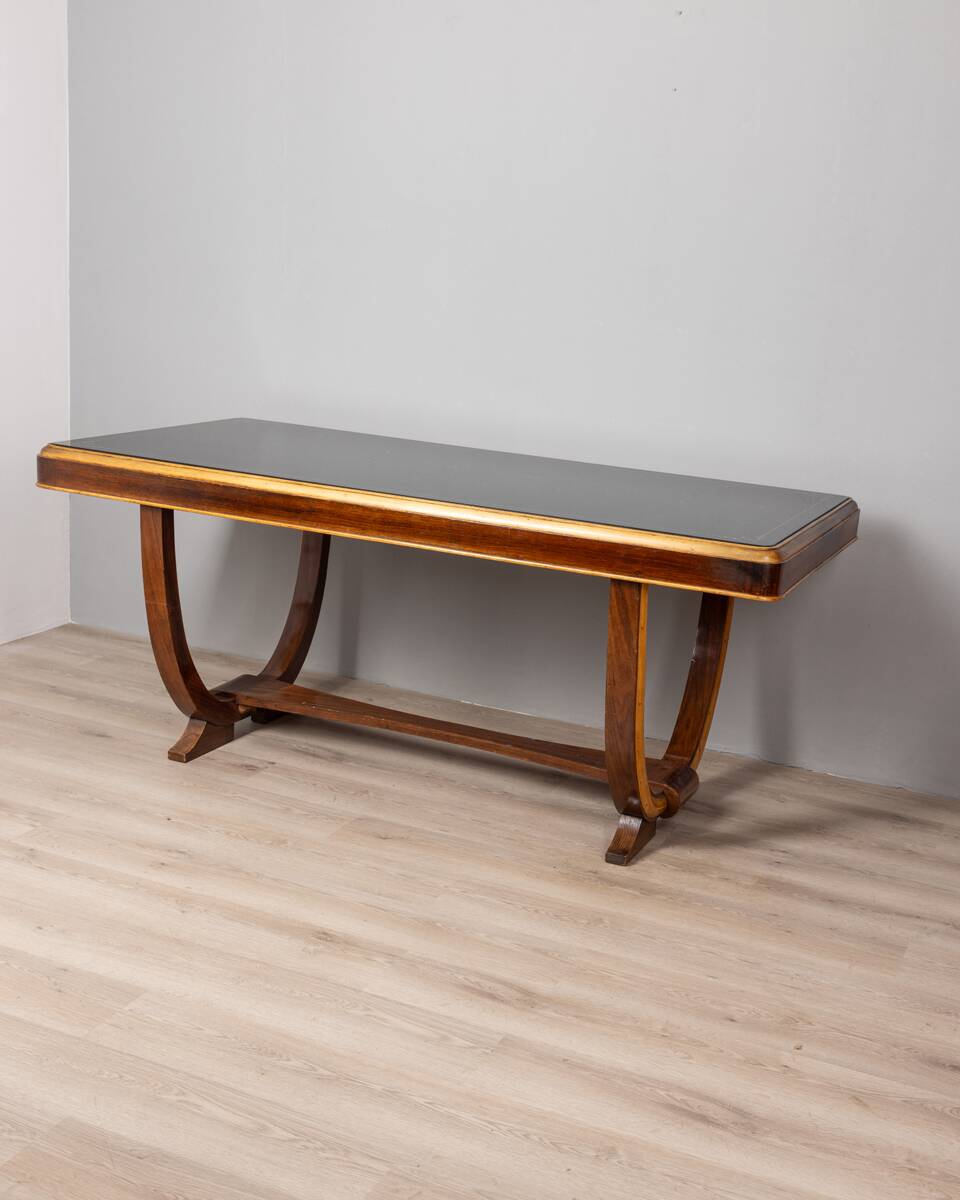 Table en bois et verre Art Déco, Italie années 1930