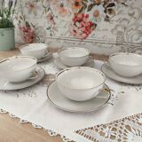 Set of 5 Bavaria porcelain soup bowls with 2 handles, beige, gold edging
