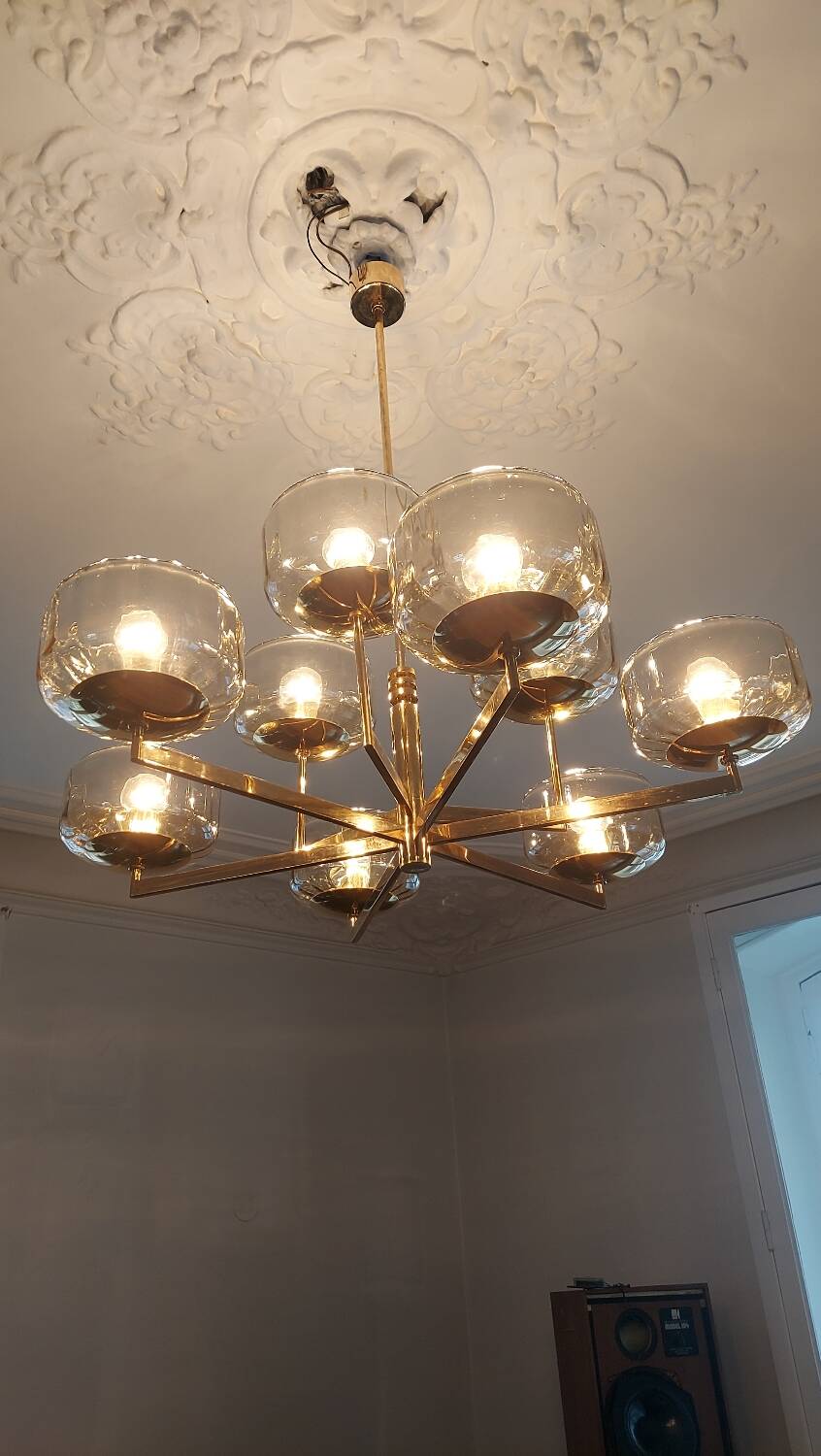Extremely rare - 9-light chandelier, 1970s - Vintage