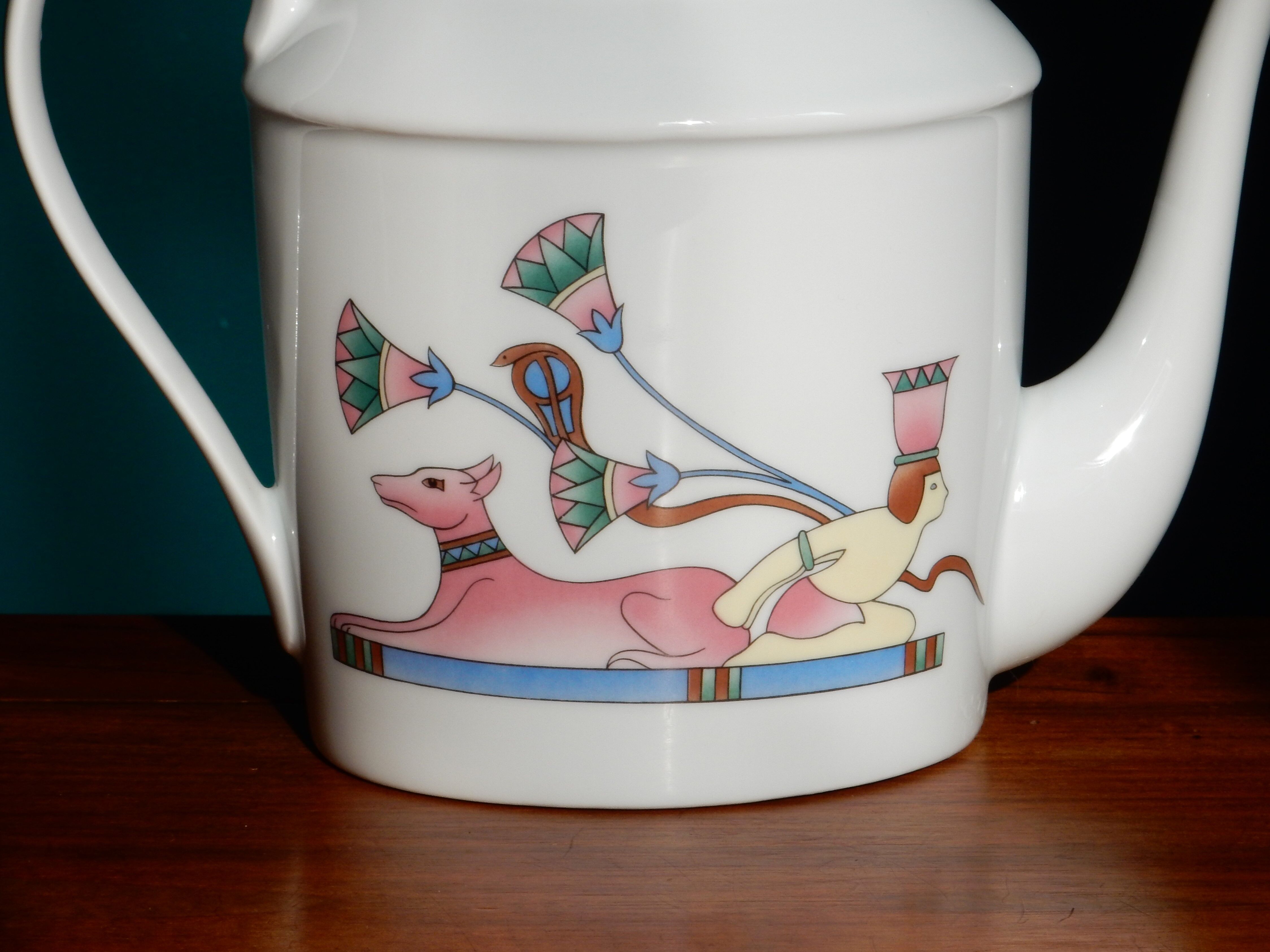 Limoges coffee maker inspired by ancient Egypt in the style of the 80s