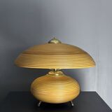 Pencil Reed Rattan Bamboo and Brass Mushroom Table Lamp, Italy, 1970s