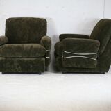 Pair of armchairs "Space Age", brown velvet and steel, France, circa 1970.