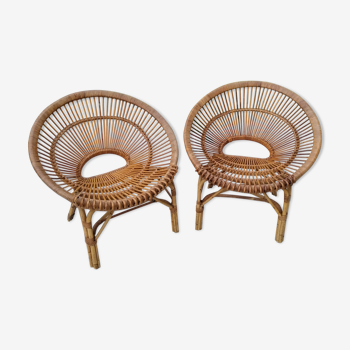 Paire de fauteuils en rotin