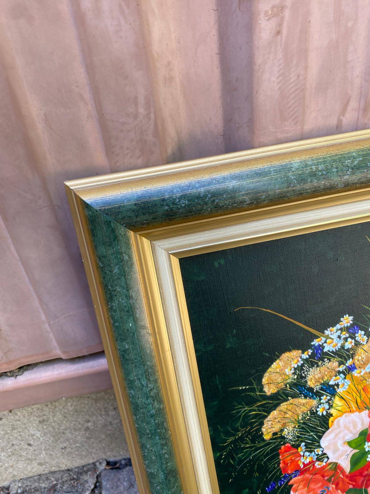 Old painting on canvas with Frey green and gold frame 58x51cm