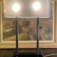 70's design lamp. Chrome with white and smoked grey Plexiglas.