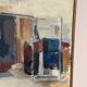 Large original Swedish oil on canvas - 'Blue Bottle and Books' by Gustav Adolf Johansson - 1962 - vintage and framed