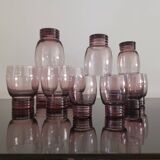 Set of 50s art deco purple/rosé blown glass glasses